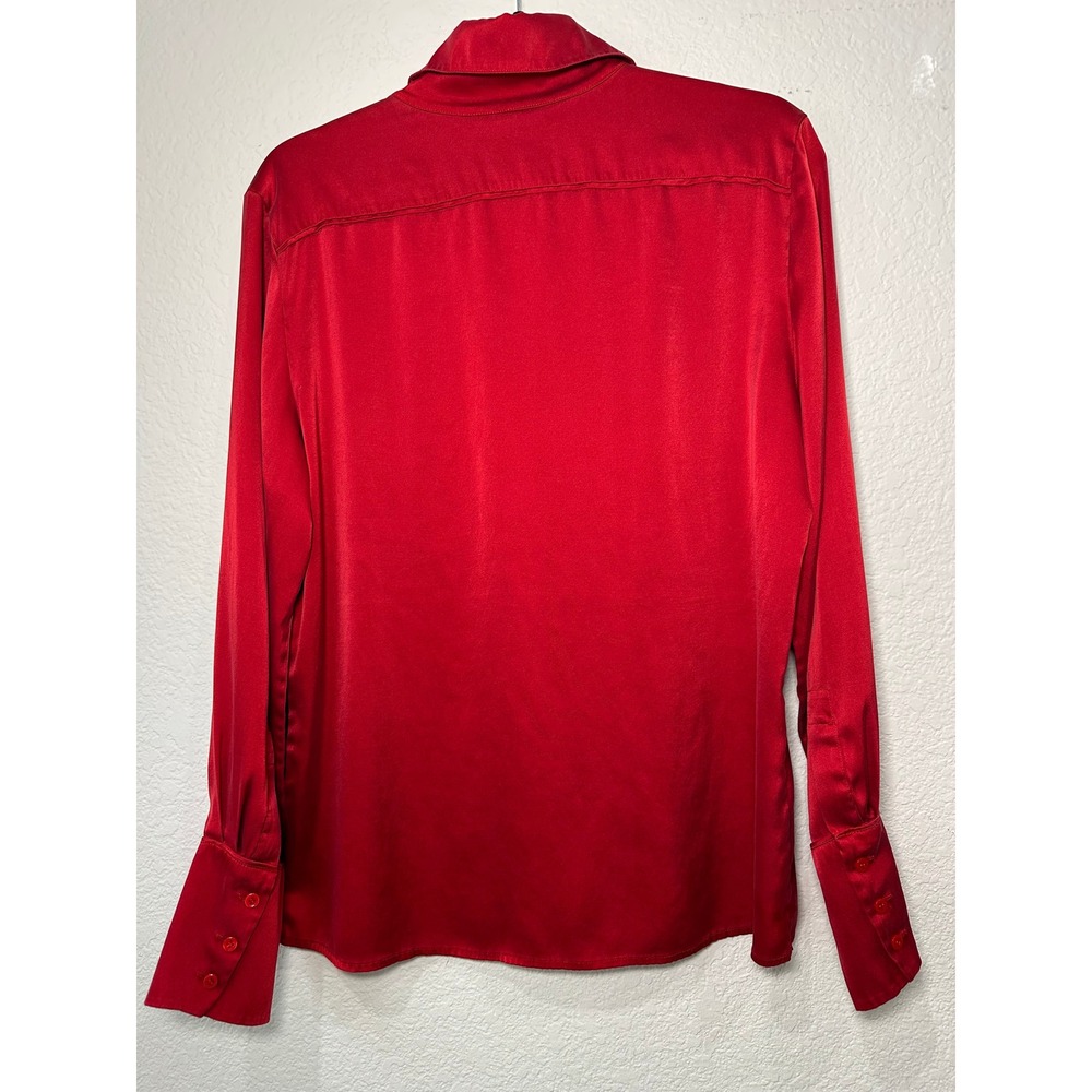 AK Anne Klein Red Silk Blend Hidden Button Down Blouse Long Sleeve Cuffed Shirt - Picture 2 of 9
